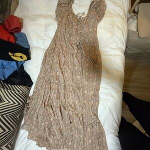 Anthropologie Tan Printed Maxi Dress